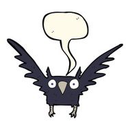 cartoon spooky bird with speech bubble N7