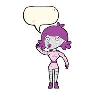 cartoon robot woman waving with speech bubble N15