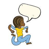 cartoon woman running with speech bubble N7