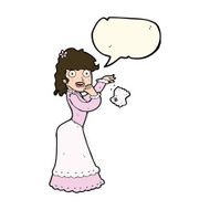 cartoon victorian woman dropping handkerchief with speech bubble N8