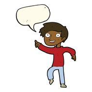 cartoon happy boy pointing with speech bubble N16