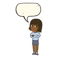 cartoon happy woman looking over with speech bubble N8