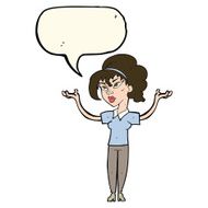 cartoon woman raising hands in air with speech bubble N14