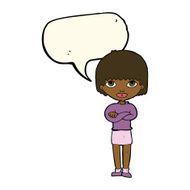 cartoon woman with folded arms speech bubble N23