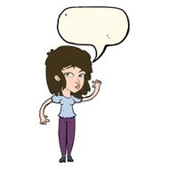 cartoon pretty woman waving with speech bubble N63