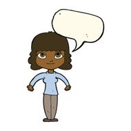 cartoon woman shrugging shoulders with speech bubble N344