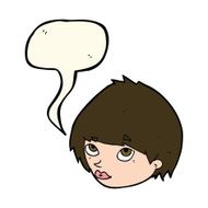 cartoon female face looking up with speech bubble N4