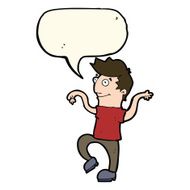 cartoon happy man doing funny dance with speech bubble N12