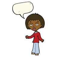 cartoon tired woman with speech bubble N23
