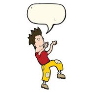 cartoon happy man doing funny dance with speech bubble N13