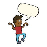 cartoon happy man doing funny dance with speech bubble N14