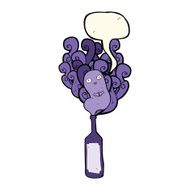cartoon ghost in bottle with speech bubble N7
