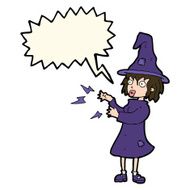 cartoon witch casting spell with speech bubble N13