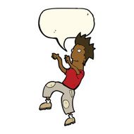 cartoon happy man doing funny dance with speech bubble N15
