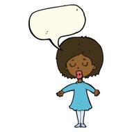 cartoon woman in dress with speech bubble N29