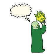 cartoon waving halloween ghoul with speech bubble N7