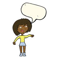 cartoon waving woman with speech bubble N100
