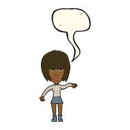 cartoon woman waving away with speech bubble N7