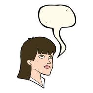 cartoon serious woman with speech bubble N14