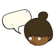 cartoon surprised woman&#039;s face with speech bubble N7