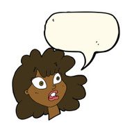 cartoon shocked female face with speech bubble N8
