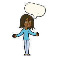 cartoon woman shrugging shoulders with speech bubble N346