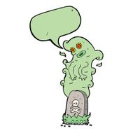 cartoon ghost rising from grave with speech bubble N20