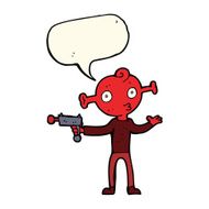 cartoon alien with ray gun speech bubble N7