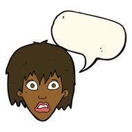 cartoon frightened woman with speech bubble N22