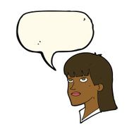 cartoon serious woman with speech bubble N15