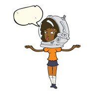 cartoon woman wearing space helmet with speech bubble N13