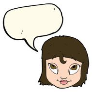 cartoon woman smiling with speech bubble N7