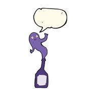 cartoon ghost in bottle with speech bubble N8