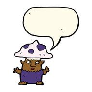 cartoon little mushroom man with speech bubble N8