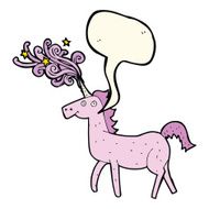 cartoon magical unicorn with speech bubble N3