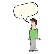 cartoon man shrugging shoulders with speech bubble N28