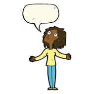 cartoon curious woman looking upwards with speech bubble N8