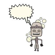 funny cartoon old robot with speech bubble N3