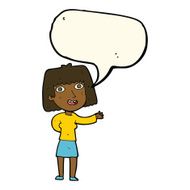 cartoon friendly woman waving with speech bubble N40