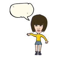 cartoon woman waving away with speech bubble N8