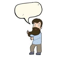 cartoon excited bearded man with speech bubble N7