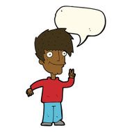 cartoon man giving peace sign with speech bubble N40