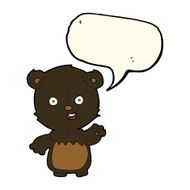cartoon waving black bear cub with speech bubble N33