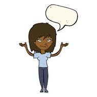 cartoon woman shrugging with speech bubble N46