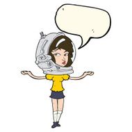 cartoon woman wearing space helmet with speech bubble N14