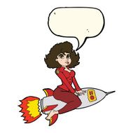 cartoon army pin up girl riding missile with speech bubble N7