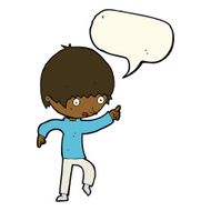 cartoon worried boy pointing with speech bubble N8