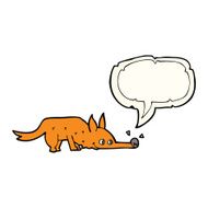 cartoon fox sniffing floor with speech bubble N4