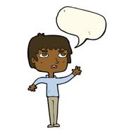 cartoton unhappy boy waving with speech bubble N4