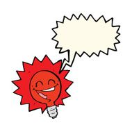 happy flashing red light bulb cartoon with speech bubble N7